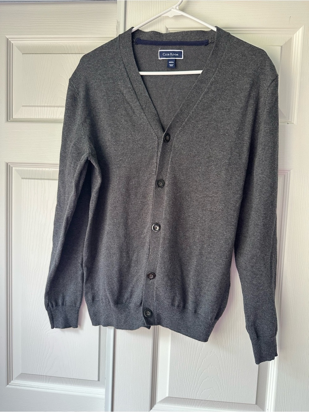 Club Room Men's Charcoal Gray Button-Up V-Neck Cardigan